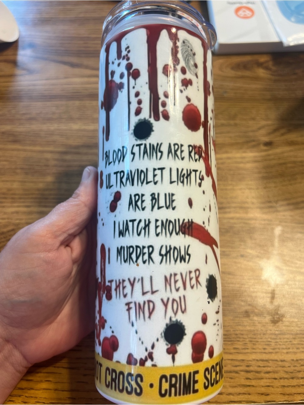Crime Scene Themed White & Red Insulated Tumbler